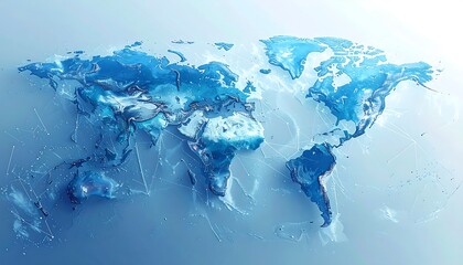 Global map, 3D, blue tones