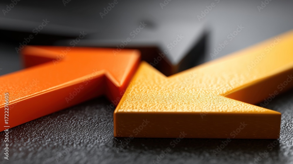 Poster abstract close-up image of colored arrows on textured surface representing direction and movement co