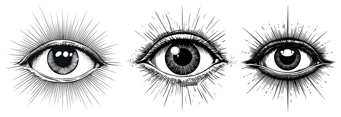 PNG Mystical eye illustrations trio, element set on transparent background