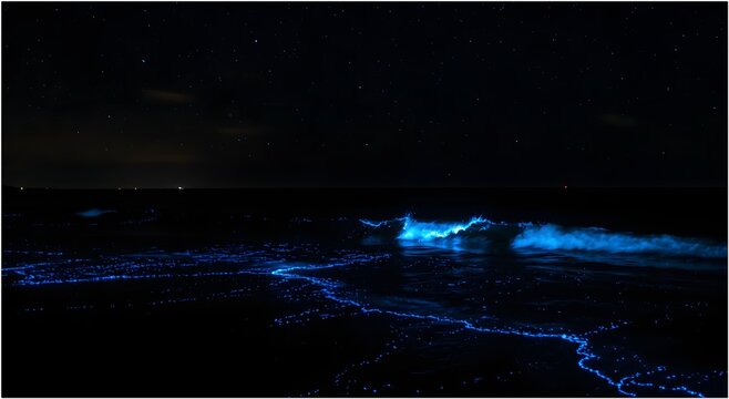 Bioluminescence Telephoto Abstract Glowing Wave in Telo Islands Indonesia