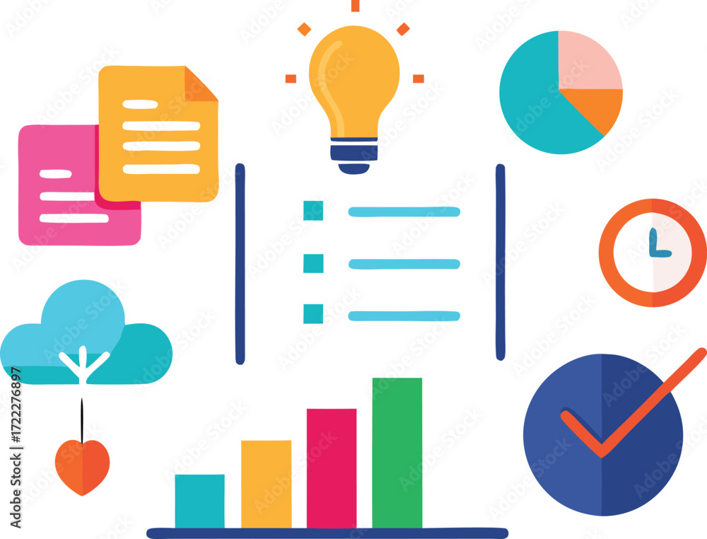 Poster modern productivity icons checklist graph teamwork business growth and analytics vector illustration