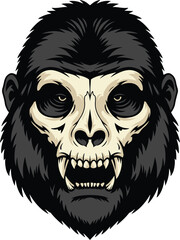 Skull-faced gorilla head illustration with fierce expression
