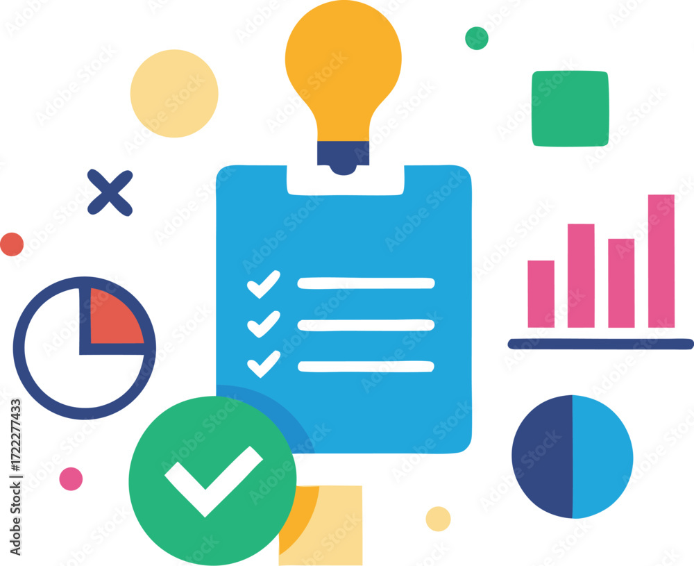 Poster productivity icons set checklist graph teamwork vector illustration eps scalable business concept is