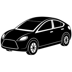 Sleek black sedan car silhouette with white outline on a white background