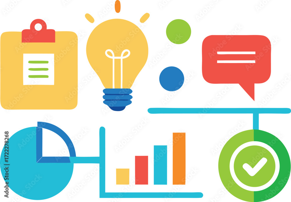Poster scalable vector graphics icons set for productivity teamwork and business success isolated on transp