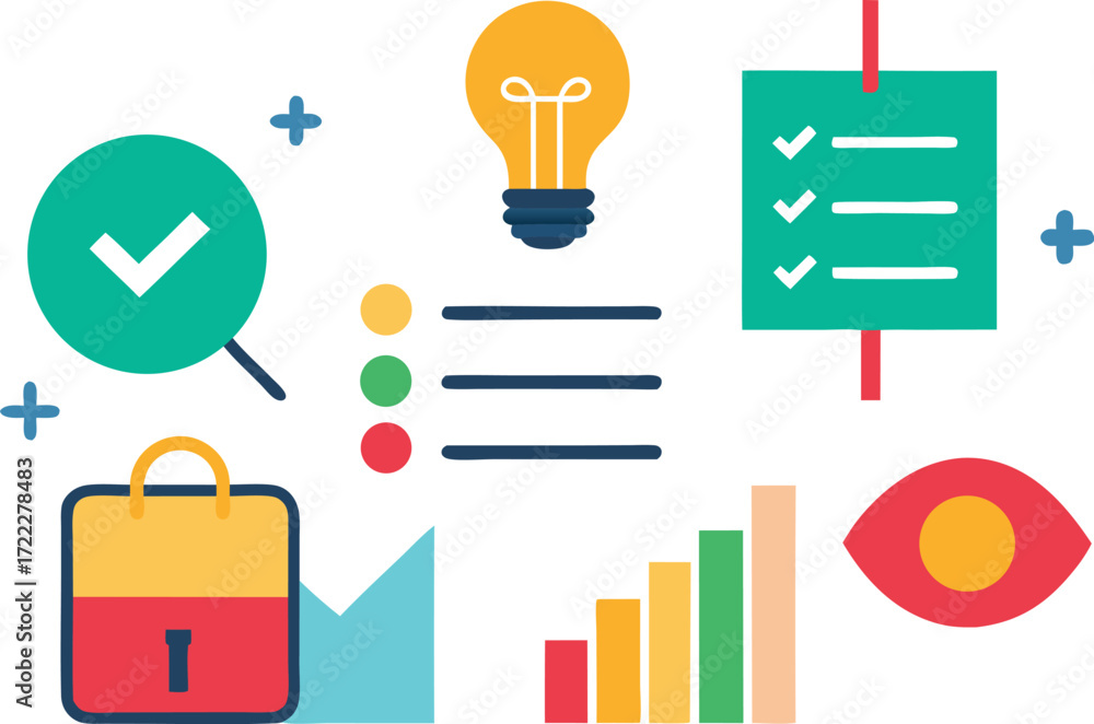Poster scalable vector productivity icons set for business and project management eps isolated on transpare
