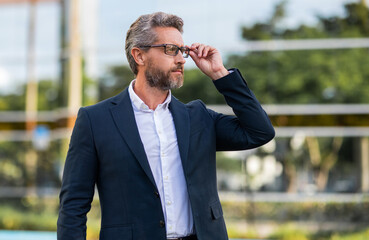 Successful businessman in suit, banner. Leadership and success. Business success. Professional...