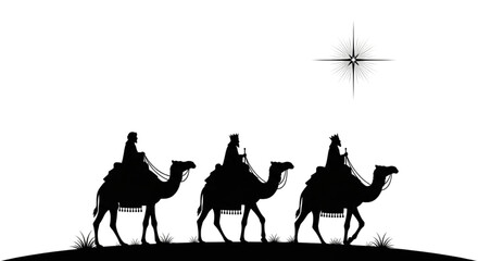 Three Wise Men Walking Under A Bright Star While Carrying Gifts In A Christmas Scene
