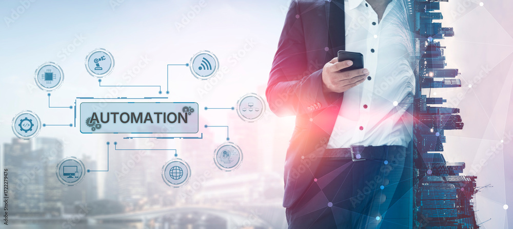 Aufkleber modern automation drives workflow efficiency by connecting systems, people, and data. with intellige