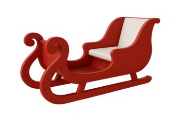 Red christmas sleigh with white interior, transparent background