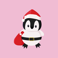 Santa Claus Penguin with a bag