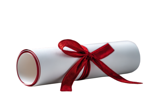 White Rolled Certificate with Red Ribbon