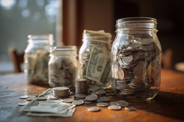 glass jar with coins