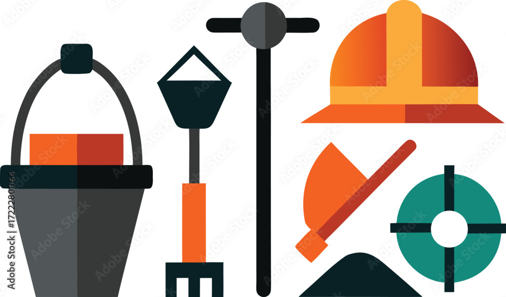 Poster set of miner equipment illustration vector scalable eps icon isolated on transparent background