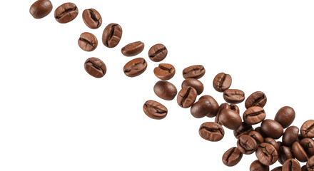 Obraz premium Scattered Coffee Beans on Transparent Backdrop A Rich and Aromatic Visual for Coffee Related Designs and Marketing Materials Showcasing the Essence of Coffee