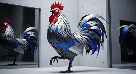 Modern Rooster in Abstract Setting.