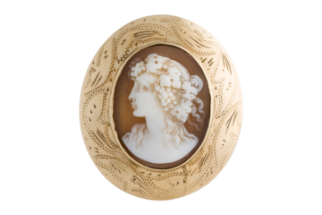 Vintage Cameo Brooch with Woman's Portrait in Oval Frame – Timeless Fashion Statement and Collectible Art Piece Isolated on Transparent Background