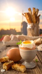 Scrambled eggs breakfast scene