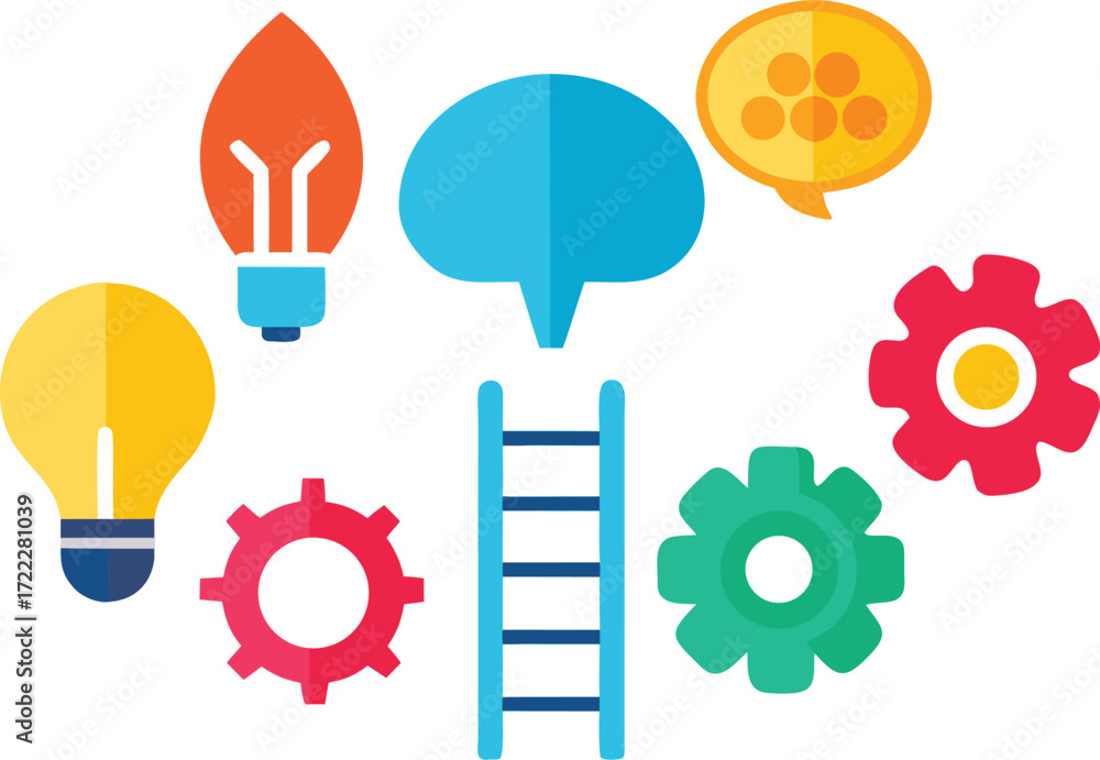 Poster vector icons set brainstorming ideas innovation success symbols eps format scalable isolated on tran