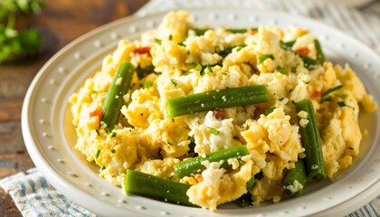 Scrambled eggs with green beans