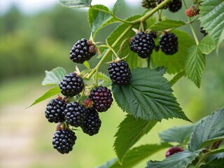Natural organic blackberries isolated on background, bunch of blackberries, space for text