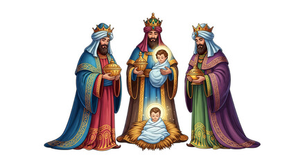 Obraz premium Three Kings Day Crowns and Epiphany Celebration Illustration for transparency