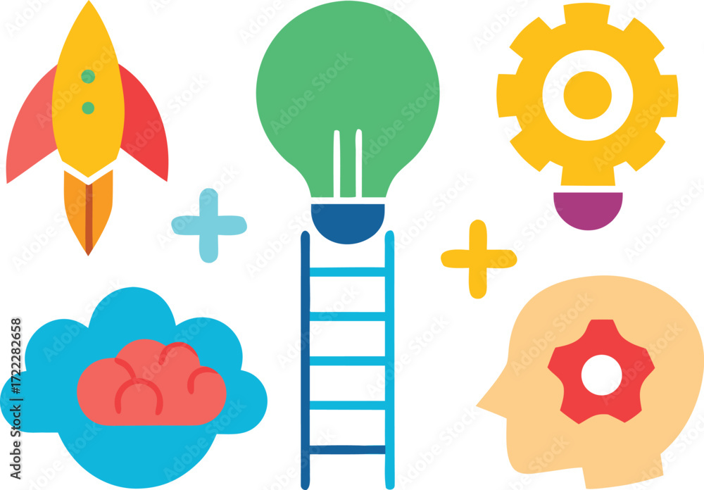 Poster scalable vector icons set for innovation ideas business growth and creativity eps isolated on transp