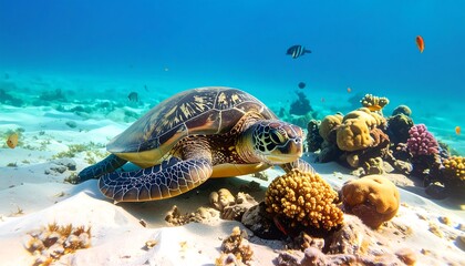 Sea turtle on a coral reef