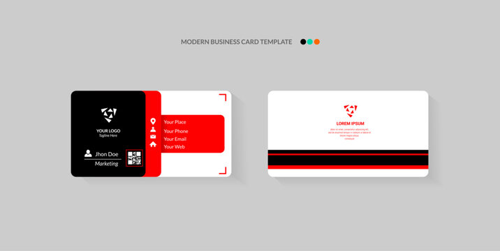 Two modern business card templates, one black and red, the other white with red accents.