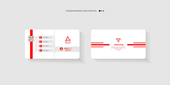 Modern business card template design with red accents and contact information. - Powered by Adobe