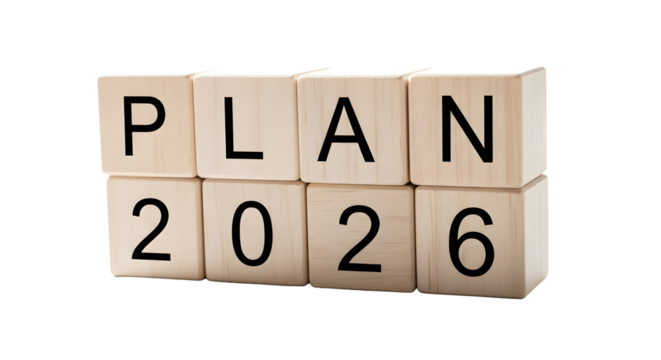 plan for 2026 Wooden blocks spelling out plan 2026, isolated on transparent background