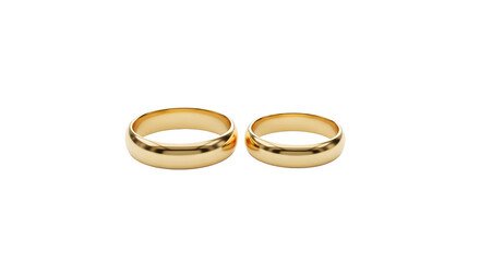 Two gold wedding rings, isolated on transparent background