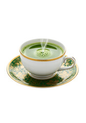 Cup of matcha tea with steam isolated on transparent background