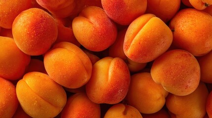 Apricots close-up, piled high, showing fuzzy skin and orange color variation