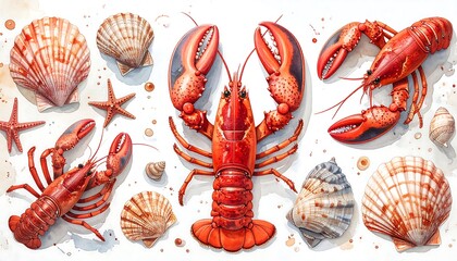 Seafood illustration, vibrant colors