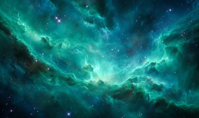 Beautiful green sky at night with stars and galaxies. Bright deep space sky. High resolution space wallpaper.Universe. Bright deep space. Stars and galaxies. Created with generative AI