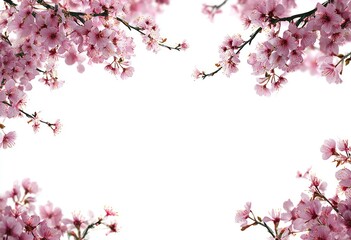 Fototapeta premium Delicate pink cherry blossoms frame a blank white space