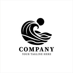 Fototapeta premium Minimalist Wave Logo Vector, Black and White Ocean Water Silhouette, Elegant Eco-Friendly Marine Symbol, Decorative Sea Artwork, Modern Surf-Inspired Illustration for Branding and Nature Identity