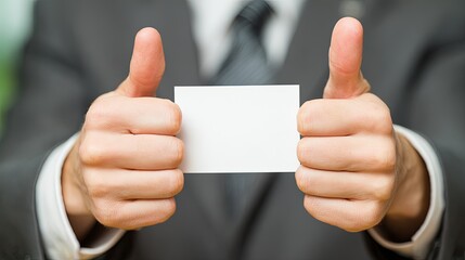 Businessman Holding Blank Business Card With Thumbs Up