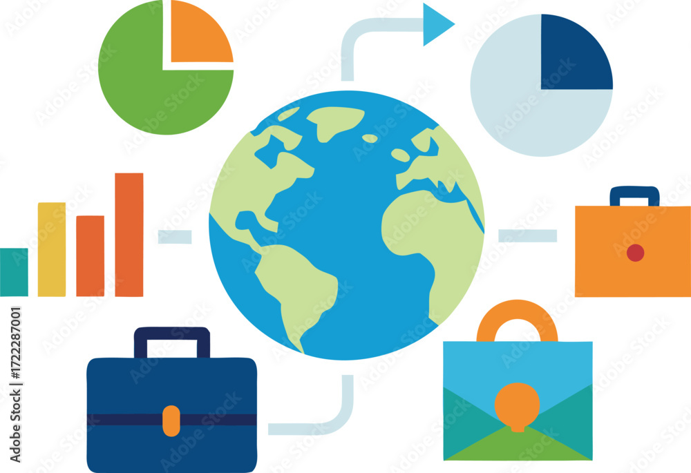 Poster global business icons earth planet graph vector illustration eps scalable isolated on transparent ba