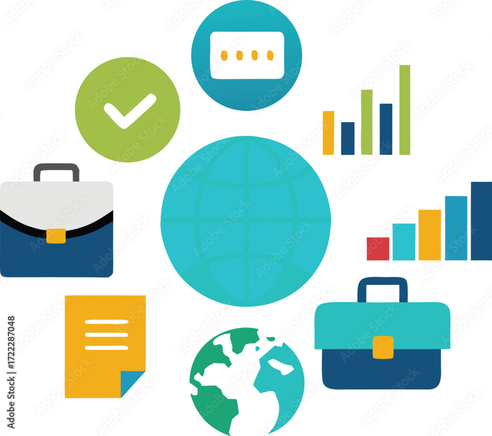 Poster global business icons set vector illustration scalable eps for business concepts isolated on transpa