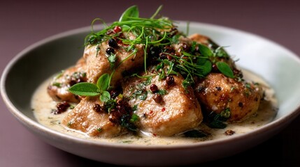 Fototapeta premium Delicious Tofu Dish With Herbs and Peppercorns