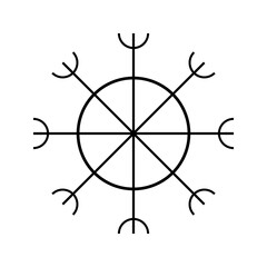 Sacred geometric compass symbol with mystical design elements. Spiritual protection sigil and navigation icon for meditation, mindfulness and esoteric practices on clean white background.