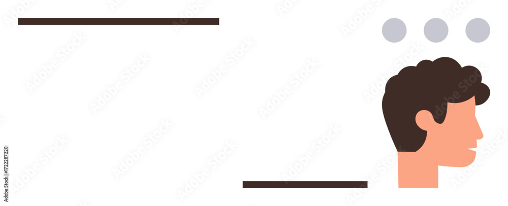 Poster side view of a man s head with dots representing thoughts, framed by horizontal lines. ideal for cre