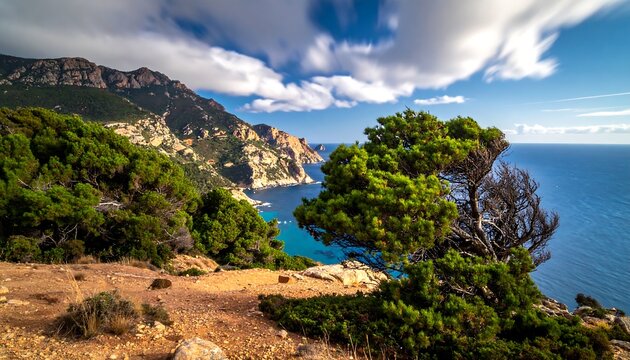 Coastal vista with dramatic trees - Powered by Adobe