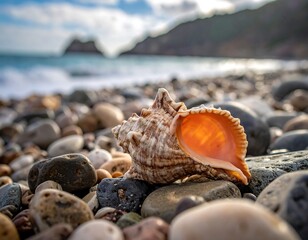 Seashell on a pebbled beach
