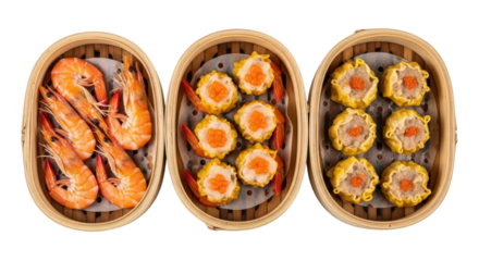 Steaming Dim Sum in Bamboo Steamers on a Transparent Background, Perfect for Asian Cuisine Illustrations and Restaurant Menus, Authentic Dishes