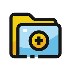 A yellow folder icon with a blue front and a plus sign inside a circle