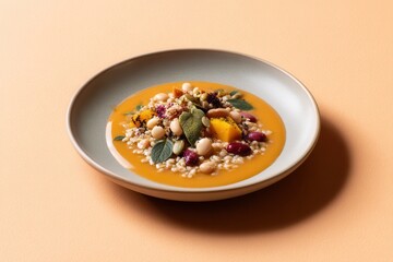 Butternut Squash Soup With Beans and Sage, Beige Table