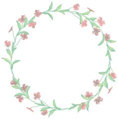Isolated vector illustration. Round floral decor or frame. Wreath of wild flowers. Gillyflower or carnation. Matthiola bicornis. Clove blossom.